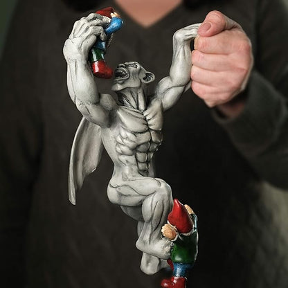 Great Gargoyle Gnome Massacre Fence Hanger - Polyresin Outdoor Wall Décor - Detailed Hanging Statue – Gnome with Gothic Climbing Grotesque Gargoyle for Patio, Porch, Fence, Garden