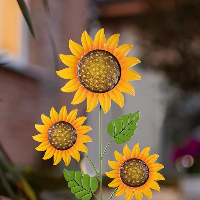 Glitzhome Thanksgiving Decorations Outdoor, 48" Metal Sunflower Yard Stake & Wall Hanging Sign for Happy Thanksgiving Autumn Fall Outdoor Decorations
