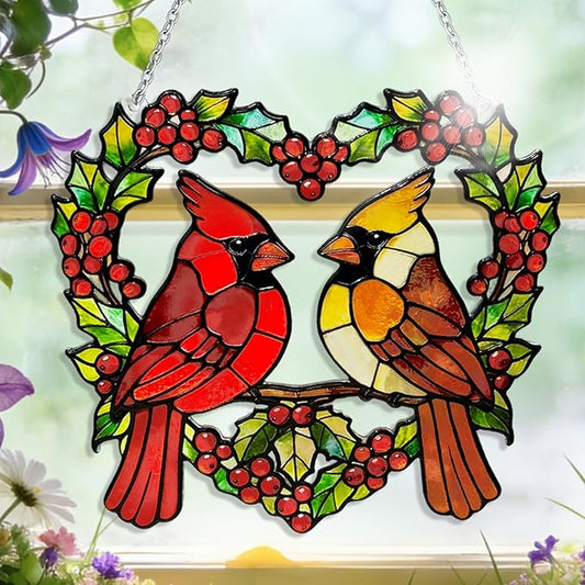Stained Glass Suncatchers for Windows, Hanging Sun Catchers Indoor Window, Cardinal Gifts for Nature and Bird Lovers