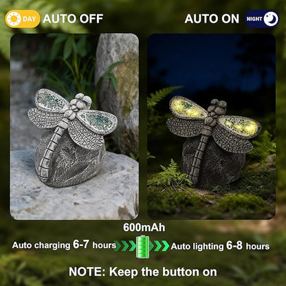 KARTOOSH Solar Garden Statue Dragonfly, Outdoor Decor Resin Dragonfly Light Statues for Yard, Patio, Lawn, Porch, Balcony Ornament, Garden Gift for Women Mom Grandma