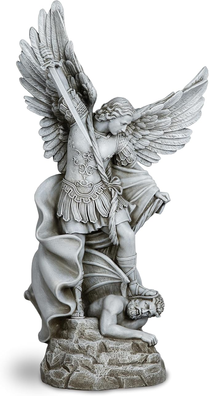 DevotedWalls 20.5" Large Saint Michael Statue Outdoor,Michael the Archangel Slaying Satan,Large Garden Religious Sculpture,San Miguel Arcangel Defender for Porch,Patio or Church Entryway