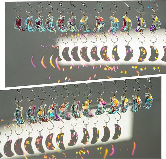 H&D HYALINE & DORA 12pcs 1.1"/30mm Crystal Suncatcher Prism Suncatchers for Windows Hanging AB Color Glass Moon Sun Catcher Pendants Rainbow Maker for Home Room Indoor Windows Decor