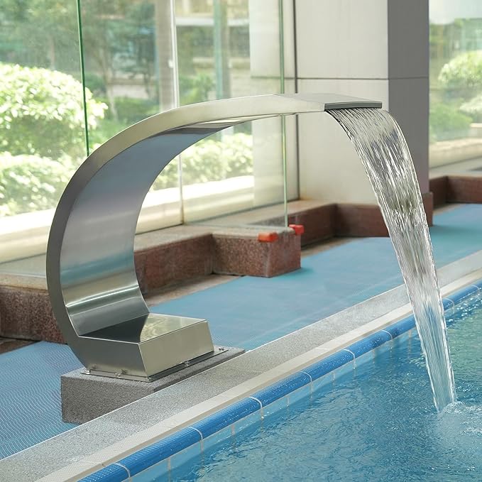 27'' Stainless Steel 304 Garden Cascade Waterfall & Pool Fountain, Silver Spray Water Curtain for Ground Ponds and Outdoor Waterfalls, Sheer Descent Water Feature