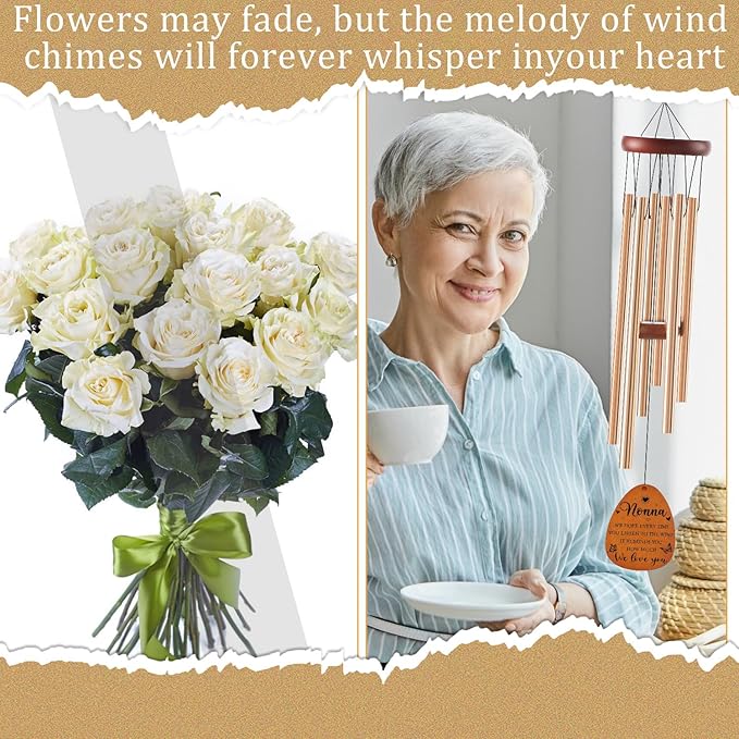 Nonna Gifts for Mother's Day Birthday Christmas Thanksgiving from Grandkids Grandchildren, Nonna Garden Gifts for Grandma, 26Inch Wind Chimes for Outside with S Hook Greeting Card