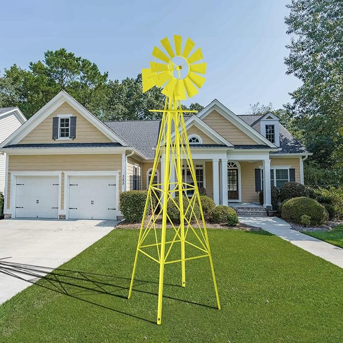 Outvita 8FT Ornamental Windmill for Yard, Heavy Duty Durable Metal Weather Vane Garden Decoration Weather Resistant for Garden, Farm, Seaside