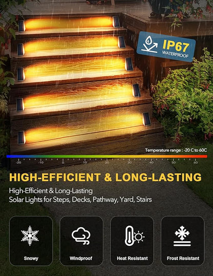 AUDLES LED Solar Step Lights Waterproof Outdoor Stair Lights, Warm White Solar Deck Lights IP67 Solar Decoration Lights for Yard, Patio, Garden, Walkways, Front Door, Pathway, Driveway, Porch 12 Pack