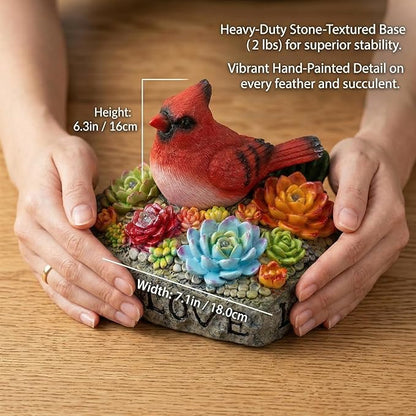 Solar Cardinal Memorial Statue, When Cardinals Appear Angels are Near Red Bird with Glowing Succulents, Sympathy Gifts for Loss of Loved One, Garden Decor