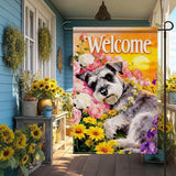 IVN Welcome Dog Garden Flag 12x18 Inch – Floral Puppy Spring Summer Outdoor Flag, Double Sided Burlap Yard Flag for Porch Lawn Patio Decor