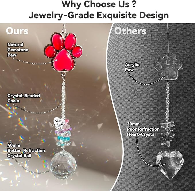Dog Memorial Gifts for Loss of Dog, Pet Memorial Gifts for Dogs, Thoughtful Bereavement Remembrance Crystal Suncatcher with Sympathy Card (Rose Red)