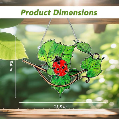 Ladybug Suncatcher Stained Glass, Ladybug Sun Catchers Window, Unique Nature Lover Gifts Leaf
