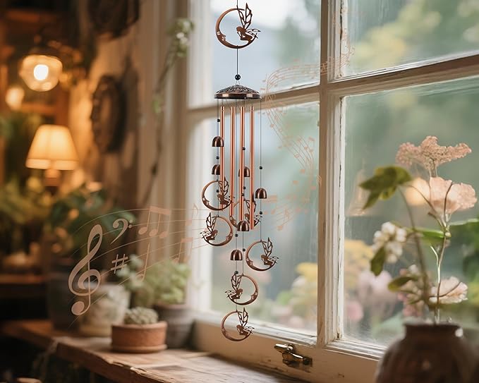 Fairy Wind Chimes for Outside, Metal Wind Chimes Outdoor with 4 Aluminum Tubes Metal Windchimes with S Hook Memorial Windchimes Hanging Garden Decor for Home, Patio, Birthday Gifts Memorial Gift