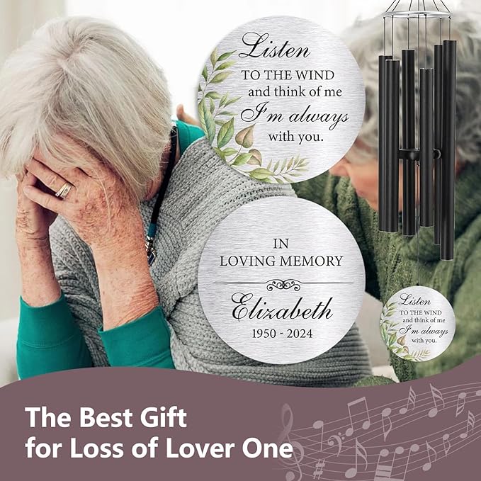 ASTARIN Personalized 30" Memorial Wind Chimes for Outside, Bereavement Gift in Remembrance of a Loved One, Sympathy Gift for Loss of Mother Father Husband, Garden Patio Decor