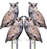 4PCS Hanging Flat Fake Owl to Keep Pigeon Away from Balcony Garden Owls with Reflective Tape Plastic Owl to Scare Woodpecker Squirrel for Tree Outdoor House Outsider Yard Window Patio Porch