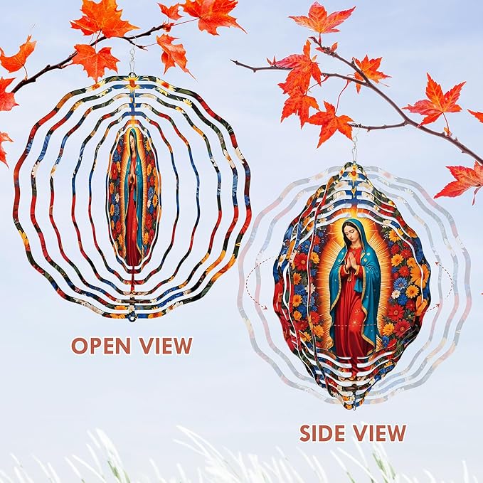 FLAGWIX Christian Gifts for Women Faith - Virgen de Guadalupe 3D Stainless Steel Metal Wind Spinners 12 in - Our Lady of Guadalupe Wind Spinner Outdoor, Religious Gifts for Mom Grandma