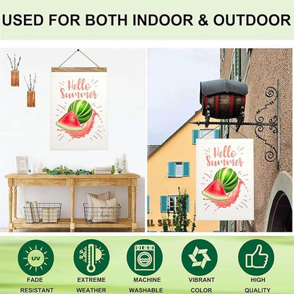 Mugod Watercolor Watermelon Decorative House Flag 28x40 Inch Double Sided, Summer Fruit Red & Green Large Burlap Flag for Outdoor Garden Yard Decoration