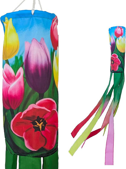 Madrona Brands Spring Tulip Flowers Windsock for Outside 48 Inch | Durable Outdoor Decorative Hanging Wind Sock Flag | Yard, Garden, Patio