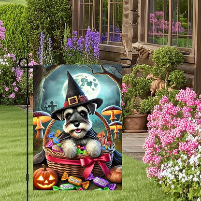 BlissYard Halloween Cute Garden Flag 12x18 Inch Candy Witch Dog Basket Flag Outdoor Yard Decoration House Banner Porch Lawn Patio Home Decor