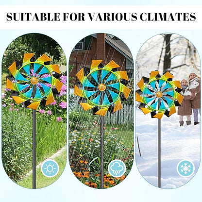 59 Inch Kinetic Wind Spinner Outdoor, Double Blade Wind Sculpture with 5 Prong Base, Garden Metal Pinwheel for Yard Lawn Patio Decor(Colorful)
