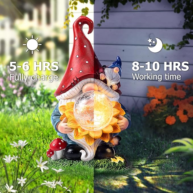 Solar Gnomes Garden Decor Outdoor Statues, Christmas Gnomes Gardening Gifts for Women Mom, Gnomes Decorations for Yard with Sunflower Decor Solar Lights for Outside, Patio, Lawn, Porch Decor