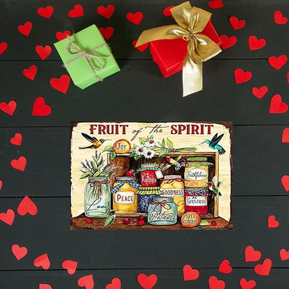 Funny Flowers Metal Poster, Country Rustic Birds Tin Sign, Fruit of the Spirit, Yard Garden Garage Farm Outside Wall Decor Plaque Outdoor for Home Fence 8 X 12 Inch