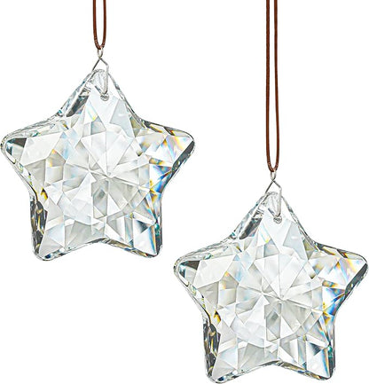 H&D HYALINE & DORA 2 Pcs 2" Crystal Sun Catcher Prisms for Windows Star Chandelier Crystals Clear Hanging Crystals for Patio,Chandelier,Garden Decoration