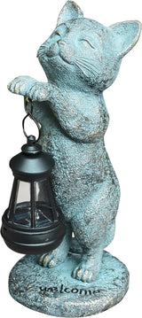 Cat Garden Statue Solar Outdoor Decor - Cat Statues for Garden Solar Lantern Figurine for Yard Patio Lawn Porch Pathway Landscape Ornament Unique Gift for Mom Women