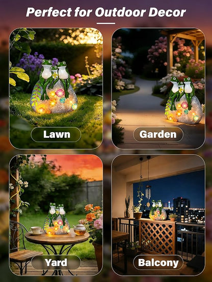Guhope Solar Garden Statues, Outdoor Solar Frog Decor with Succulent and 6 LED Lights, Outside Yard Figurine Decor for Garden, Lawn, Patio, Balcony, Porch, Unique Gifts for Mom Grandma