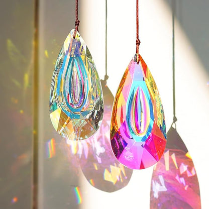 HDCRYSTALGIFTS 2pcs 89mm Hanging Crystal Prisms Suncatchers, Sun Catcher Indoor Window Rainbow Maker Crystals for Home Garden Decor Glass Ornaments for Christmas Tree