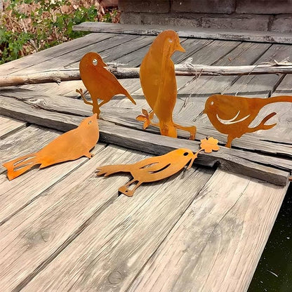 5PCS Rusty Metal Bird Garden Decor, Spring Yard Art Decorations for Outdoor Fence, Lawn & Patio – Unique Outdoor Ornaments
