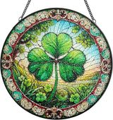 Stained Glass Window Hanging, Shamrock Suncatcher Decor, Clover Wall Art Ornament Decorations for Home Bedroom Garden Farmhouse, Birthday Housewarming Gift for Women Mom, 7.8 Inch