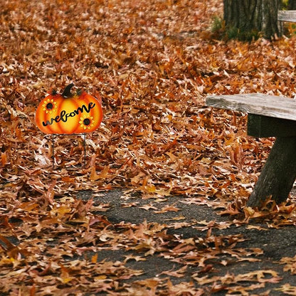Rustic Metal Pumpkin Garden Stakes Standing Outdoor Welcome Signs Home Decorations Metal Pumpkins Yard Outdoors for Fall Harvest Decor Thanksgiving Halloween Lawn Decorations-24''H