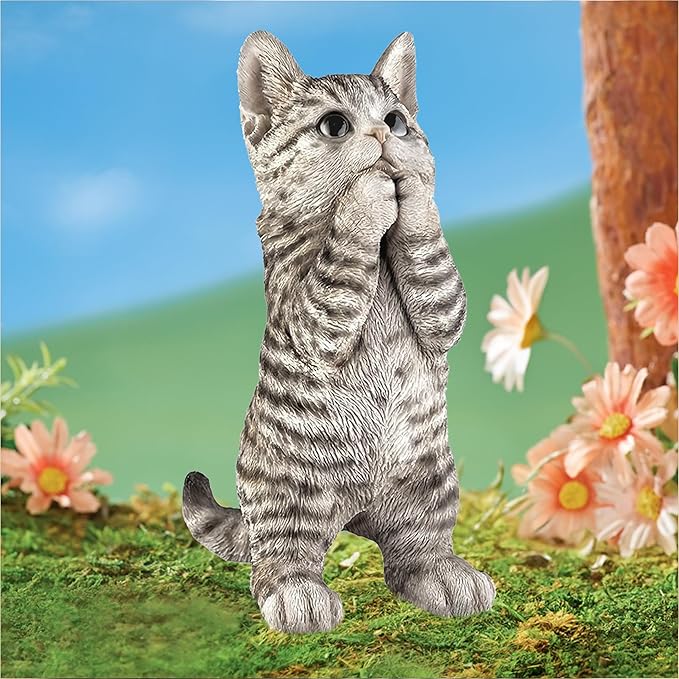 Elenon Praying Cat Figurine Garden Decor, Ornaments Pets Memorial Art Decorative, Kitten Statue Gift for Home Yard Patio Lawn Flower Bed (Grey)
