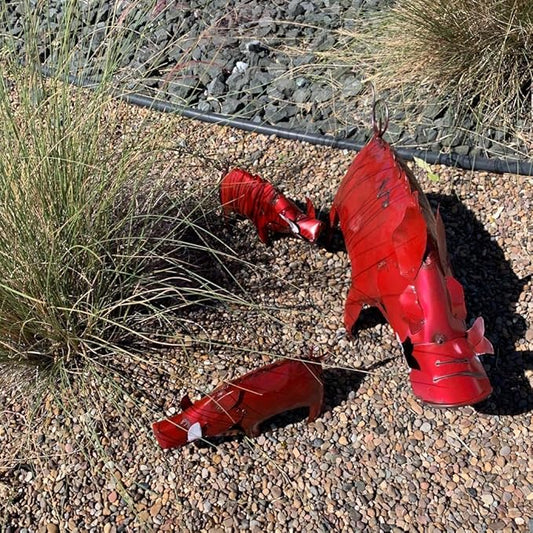 Arkansas Red Metal Hog/Pig Sculpture - Garden Decor (Medium - 22x7x13)