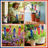 CroBlissful 8 Pcs 4th of July 250th Garden Stake Metal USA Flag Yard Sign Patriotic Decor for Independence Day Memorial Day Metal Plant Stick Outdoor Lawn Garden Home Yard Decorations(Rockets)