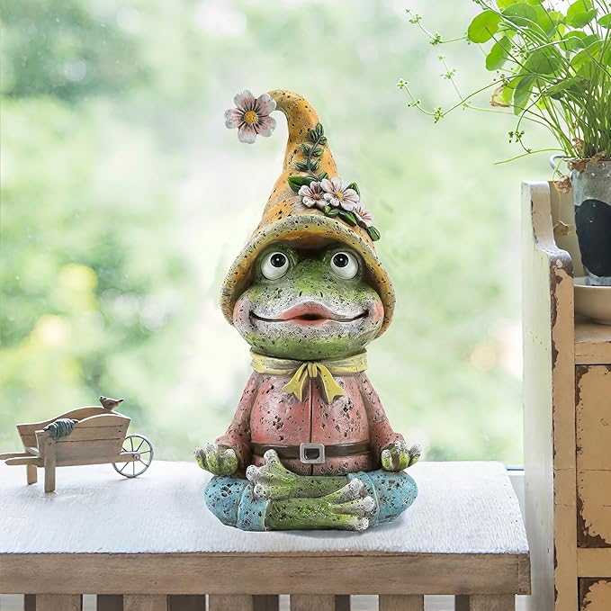 Garden Yoga Frog Statues Outdoor Meditation Zen Yoga Frogs Resin Figurines, Garden Home and Decoration for Patio Yard Lawn, Gifts for Women, 9.4 Tall Inches Green Frogs Sculptures