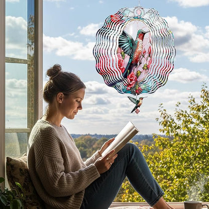 Hummingbird Hanging Wind Spinner - 3D Birds Metal Spinning Decor for Outdoor Garden Indoor Window Balcony 12 Inch Yard Art Ornaments Women Gifts for Mom Wife Grandma Christmas Decoration