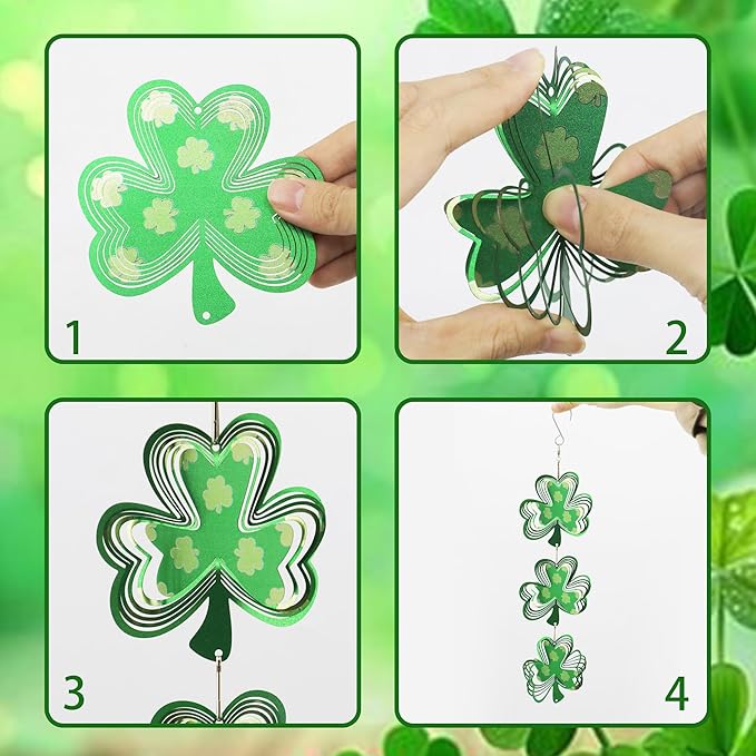Wind Spinners Outdoor, Bird Repellent，3D Clover Hanging, 15 inches, Kinetic, Stainless-Steel Metal, Indoor and Outdoor Decoration for Garden, Patio, Yard, Gift for Women Mom Wife.