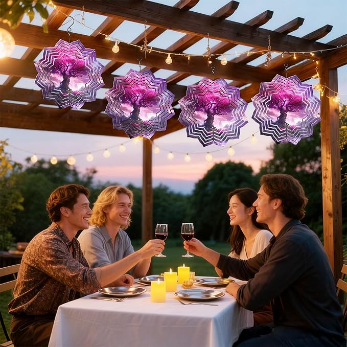 8 Inch Sublimation Wind Spinner, 3D Aluminum Metal Wind Spinner with Hook, Indoor Yard Garden Hanging Decoration, Weather Resistant Rotating Spiral Ornament, Purple Magic Tree