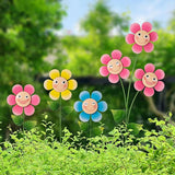 Glitzhome Set of 3 Happy Face Decorative Garden Stake, Metal Flower Yard Stakes with Hand Painted Smiling Design, Iron Garden Yard Spring Decor or Wall Decor, 18”H