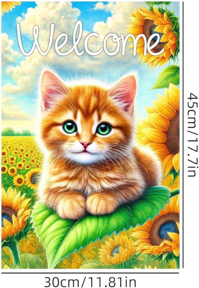 BlissYard Spring Welcome Garden Flag 12x18 Inches Double Sided Cute Cat Yard Flags Sunflower Summer Seasonal Flower for Outside Decor Home Farmhouse Holiday Decorations
