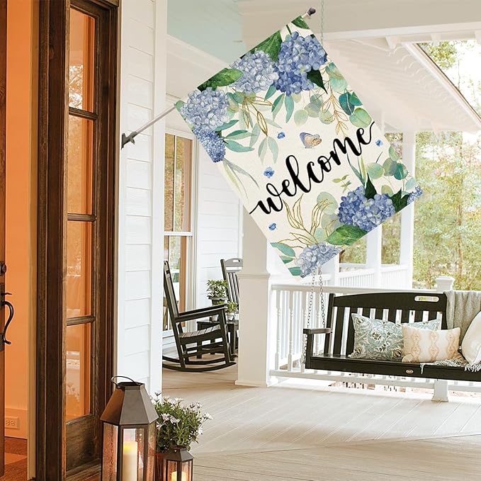 AVOIN colorlife Spring Hydrangea Flowers House Flag 28 x 40 Inch Double Sided, Seasonal Welcome Yard Outdoor Flag