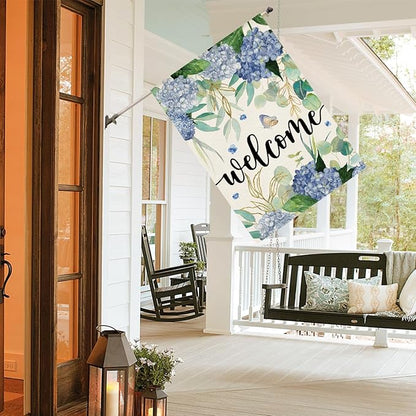 AVOIN colorlife Spring Hydrangea Flowers House Flag 28 x 40 Inch Double Sided, Seasonal Welcome Yard Outdoor Flag