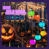 GlikCeil Halloween Solar Wind Chimes 27.5Inch Halloween Decorations Outside Waterproof Hanging LED for Yard, Porch, Patio, Party, Color Changing Eyeballs Ghost Lights (Pumpkin)