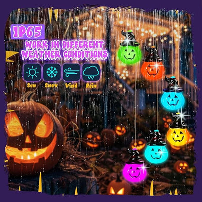 GlikCeil Halloween Solar Wind Chimes 27.5Inch Halloween Decorations Outside Waterproof Hanging LED for Yard, Porch, Patio, Party, Color Changing Eyeballs Ghost Lights (Pumpkin)