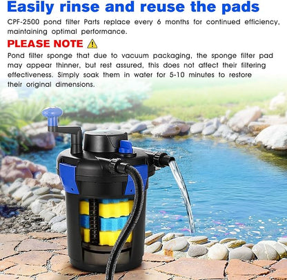 Pond Filter Replacement Sponge Filter Media Pad Koi Fish Pond Filter Sponge CPF 2500 Compatible with Grech VIVOHOME/VEVOR Pond Filters for Outdoor Ponds Aquarium Bio Sponge Filter Media Pad