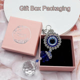 Crystal Suncatcher for Windows - Hanging Prism Sun Catchers with Crystal Balls&Blue Eye, Rainbow Maker for Home、 Garden、Car Decor (Round Eyes)