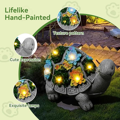 Solar Turtle Garden Statues with LED Lights, Outdoor Decor for Patio Yard Balcony - Unique Housewarming Birthday Gifts for Women Mom Grandma