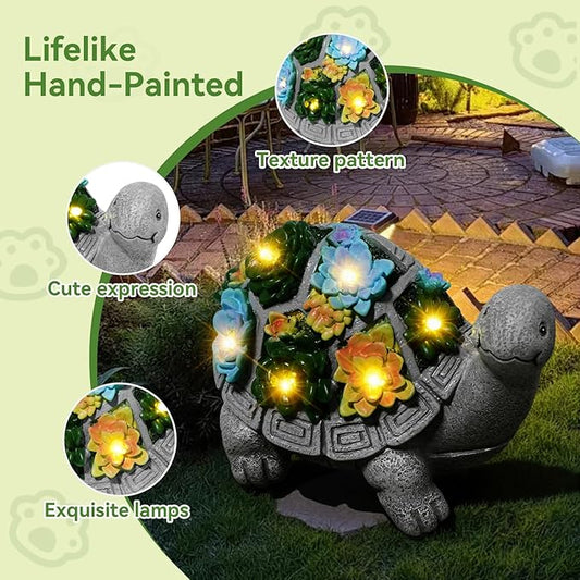 Solar Turtle Garden Statues with LED Lights, Outdoor Decor for Patio Yard Balcony - Unique Housewarming Birthday Gifts for Women Mom Grandma