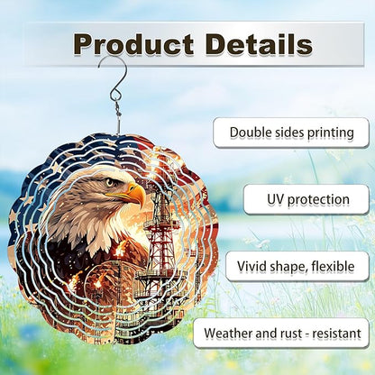 American Eagle Flag Wind Spinner Outdoor, USA 250th Anniversary Wind Chime, 8 Inch 3D Metal Garden Wind Spinner, Stainless Steel Patriotic Yard Hanging Decor Gift