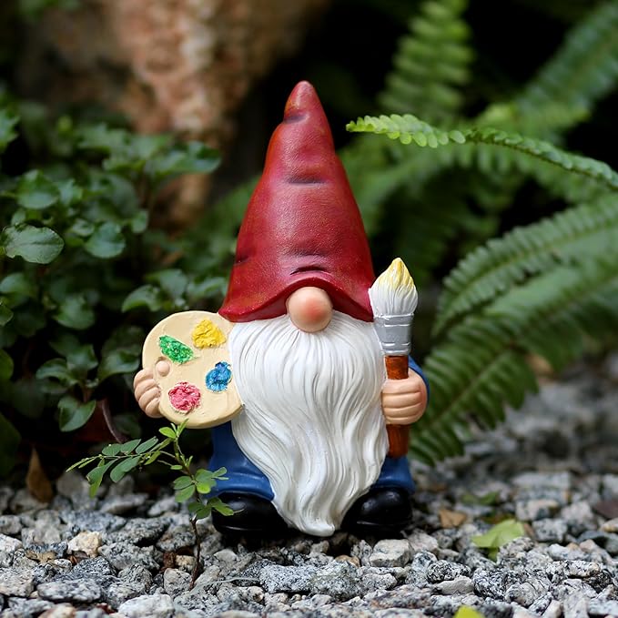 Garden Gnome with Paint Palette and Brush Statue Decoration Figurine Ornament for Indoor Outdoor Home Patio Yard Lawn,Gift for Mom